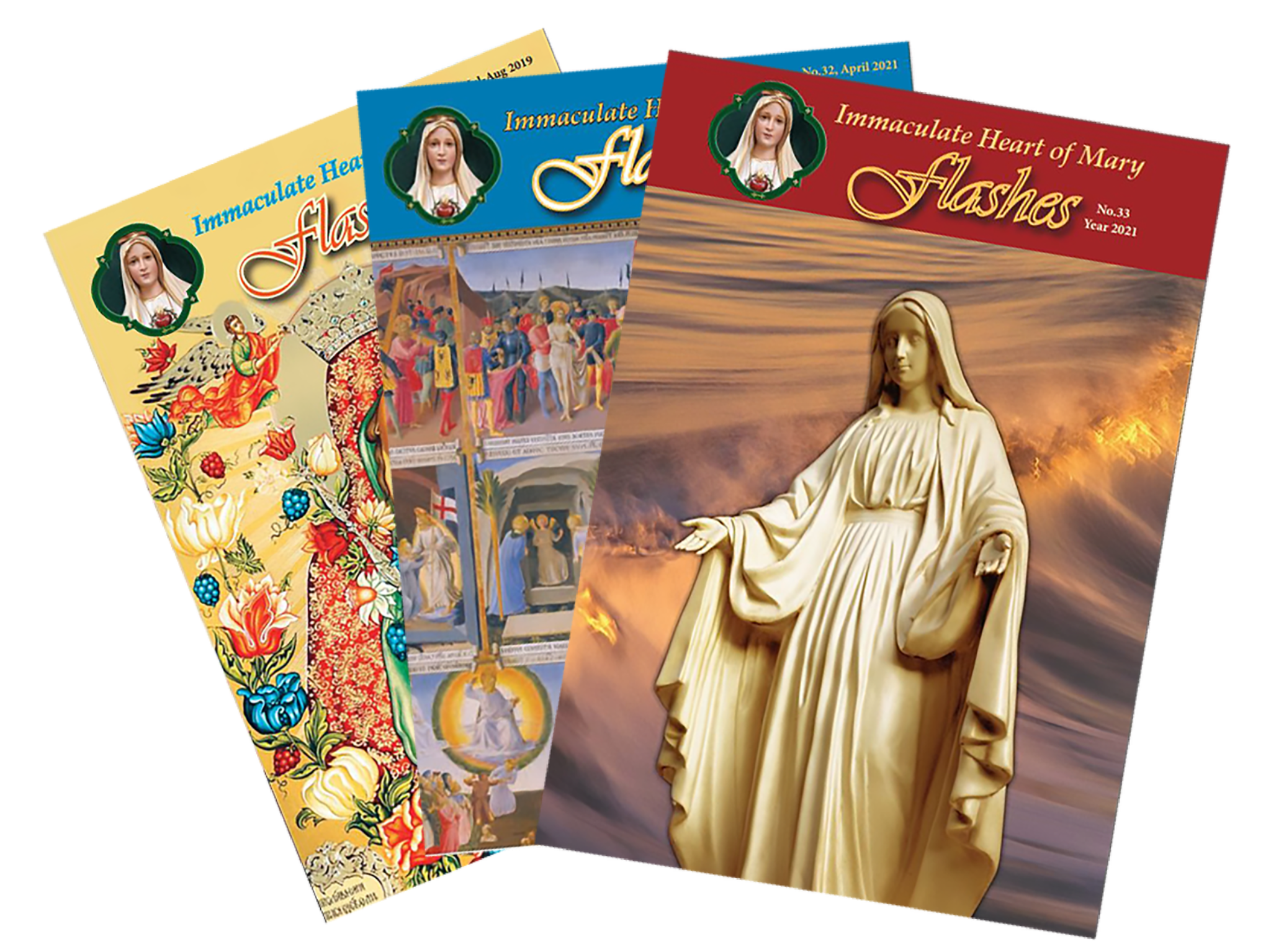 A collage showing several issues of Flashes Magazine